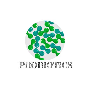 Probiyotikler logosunu görmeniz gerekir. Tedavi amacıyla için sağlıklı beslenme madde kavramı. Basit düz stil trend modern logo grafik tasarım izole