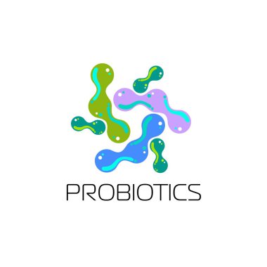 Probiyotikler logosunu görmeniz gerekir. Tedavi amacıyla için sağlıklı beslenme madde kavramı. Basit düz stil trend modern logo grafik tasarım izole 