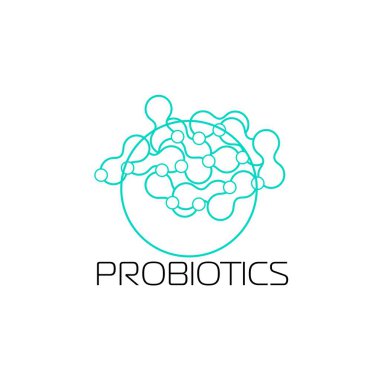 Probiyotikler logosunu görmeniz gerekir. Tedavi amacıyla için sağlıklı beslenme madde kavramı. Basit düz stil trend modern logo grafik tasarım izole