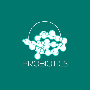 Probiyotikler logosunu görmeniz gerekir. Tedavi amacıyla için sağlıklı beslenme madde kavramı. Basit düz stil trend modern logo grafik tasarım izole