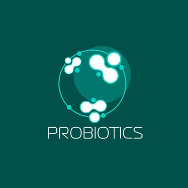 Probiyotikler logosunu görmeniz gerekir. Tedavi amacıyla için sağlıklı beslenme madde kavramı. Basit düz stil trend modern logo grafik tasarım izole