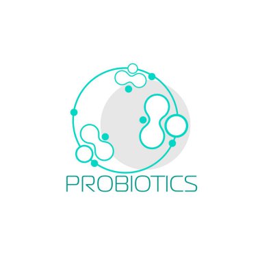 Probiyotikler logosunu görmeniz gerekir. Tedavi amacıyla için sağlıklı beslenme madde kavramı. Basit düz stil trend modern logo grafik tasarım izole