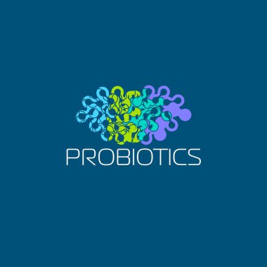 Probiyotikler logosunu görmeniz gerekir. Tedavi amacıyla için sağlıklı beslenme madde kavramı. Basit düz stil trend modern logo grafik tasarım izole