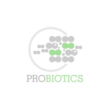 Probiyotikler logosunu görmeniz gerekir. Bakteri logosunu görmeniz gerekir. Tedavi amacıyla için sağlıklı beslenme madde kavramı. Basit düz stil trend modern logo grafik tasarım izole