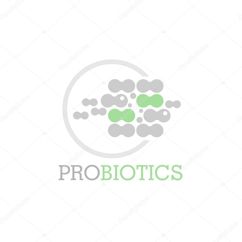 Probiotics logo. Bacteria logo. Concept of healthy nutrition ingredient for therapeutic purposes. Simple flat style trend modern logotype graphic design isolated
