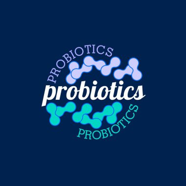 Probiyotikler logosunu görmeniz gerekir. Bakteri logosunu görmeniz gerekir. Tedavi amacıyla için sağlıklı beslenme madde kavramı. Basit düz stil trend modern logo grafik tasarım izole