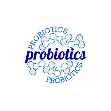Probiyotikler logosunu görmeniz gerekir. Bakteri logosunu görmeniz gerekir. Tedavi amacıyla için sağlıklı beslenme madde kavramı. Basit düz stil trend modern logo grafik tasarım izole