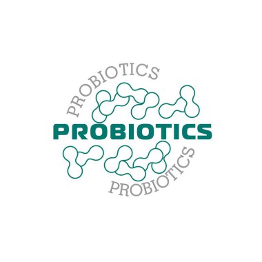 Probiyotikler logosunu görmeniz gerekir. Bakteri logosunu görmeniz gerekir. Tedavi amacıyla için sağlıklı beslenme madde kavramı. Basit düz stil trend modern logo grafik tasarım izole