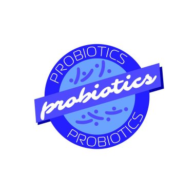 Probiyotikler logosunu görmeniz gerekir. Bakteri logosunu görmeniz gerekir. Tedavi amacıyla için sağlıklı beslenme madde kavramı. Basit düz stil trend modern logo grafik tasarım izole