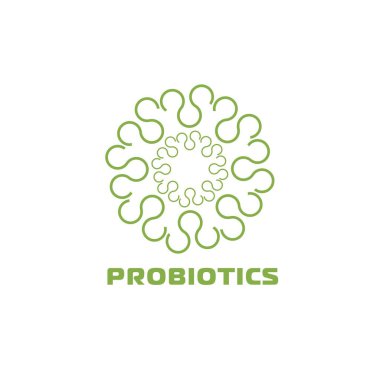 Probiyotikler logosunu görmeniz gerekir. Bakteri logosunu görmeniz gerekir. Tedavi amacıyla için sağlıklı beslenme madde kavramı. Basit düz stil trend modern logo grafik tasarım izole