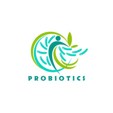 Probiyotikler logosunu görmeniz gerekir. Bakteri logosunu görmeniz gerekir. Tedavi amacıyla için sağlıklı beslenme madde kavramı. Basit düz stil trend modern logo grafik tasarım izole