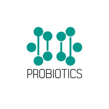 Probiyotikler logosunu görmeniz gerekir. Bakteri logosunu görmeniz gerekir. Tedavi amacıyla için sağlıklı beslenme madde kavramı. Basit düz stil trend modern logo grafik tasarım izole