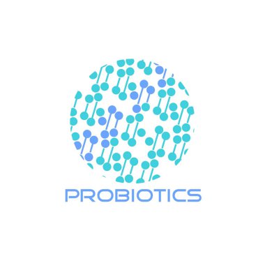 Probiyotikler logosunu görmeniz gerekir. Bakteri logosunu görmeniz gerekir. Tedavi amacıyla için sağlıklı beslenme madde kavramı. Basit düz stil trend modern logo grafik tasarım izole