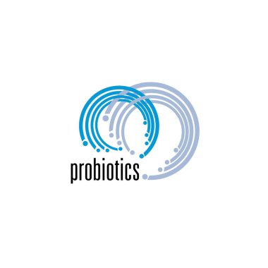 Probiyotikler logosunu görmeniz gerekir. Bakteri logosunu görmeniz gerekir. Tedavi amacıyla için sağlıklı beslenme madde kavramı. Basit düz stil trend modern logo grafik tasarım izole