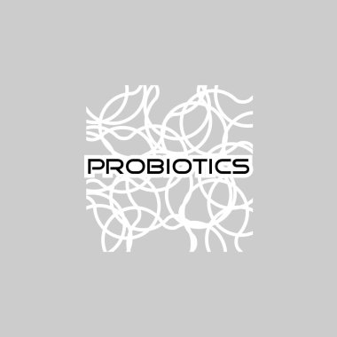 Probiyotikler logosunu görmeniz gerekir. Bakteri logosunu görmeniz gerekir. Tedavi amacıyla için sağlıklı beslenme madde kavramı. Basit düz stil trend modern logo grafik tasarım izole