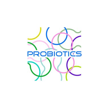 Probiyotikler logosunu görmeniz gerekir. Bakteri logosunu görmeniz gerekir. Tedavi amacıyla için sağlıklı beslenme madde kavramı. Basit düz stil trend modern logo grafik tasarım izole