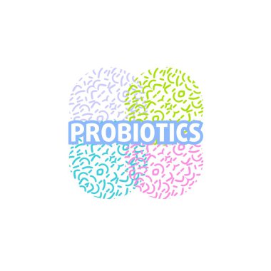 Probiyotikler logosunu görmeniz gerekir. Bakteri logosunu görmeniz gerekir. Tedavi amacıyla için sağlıklı beslenme madde kavramı. Basit düz stil trend modern logo grafik tasarım izole