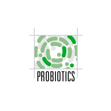 Probiyotikler logosunu görmeniz gerekir. Bakteri logosunu görmeniz gerekir. Tedavi amacıyla için sağlıklı beslenme madde kavramı. Basit düz stil trend modern logo grafik tasarım izole