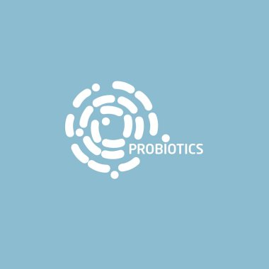 Probiyotikler logosunu görmeniz gerekir. Bakteri logosunu görmeniz gerekir. Tedavi amacıyla için sağlıklı beslenme madde kavramı. Basit düz stil trend modern logo grafik tasarım izole