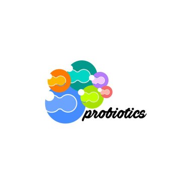 Probiyotikler logosunu görmeniz gerekir. Bakteri logosunu görmeniz gerekir. Tedavi amacıyla için sağlıklı beslenme madde kavramı. Basit düz stil trend modern logo grafik tasarım izole