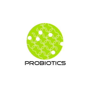 Probiyotikler logosunu görmeniz gerekir. Bakteri logosunu görmeniz gerekir. Tedavi amacıyla için sağlıklı beslenme madde kavramı. Basit düz stil trend modern logo grafik tasarım izole