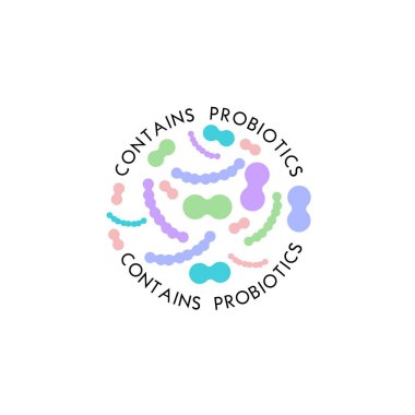 Probiyotikler logosunu görmeniz gerekir. Bakteri logosunu görmeniz gerekir. Tedavi amacıyla için sağlıklı beslenme madde kavramı. Basit düz stil trend modern logo grafik tasarım izole