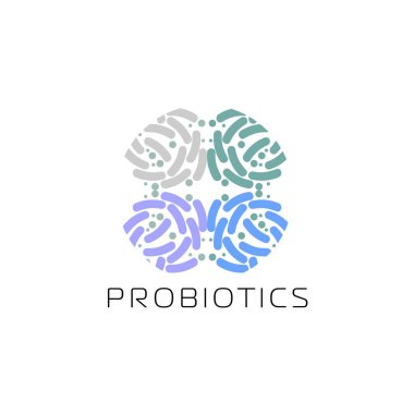 Probiyotikler logosunu görmeniz gerekir. Bakteri logosunu görmeniz gerekir. Tedavi amacıyla için sağlıklı beslenme madde kavramı. Basit düz stil trend modern logo grafik tasarım izole