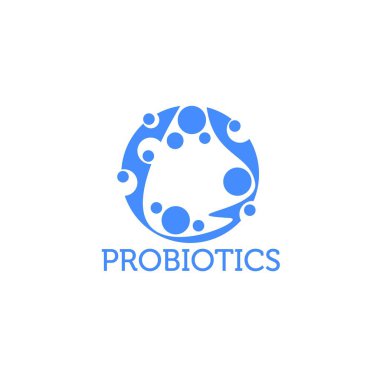 Probiyotikler logosunu görmeniz gerekir. Bakteri logosunu görmeniz gerekir. Tedavi amacıyla için sağlıklı beslenme madde kavramı. Basit düz stil trend modern logo grafik tasarım izole