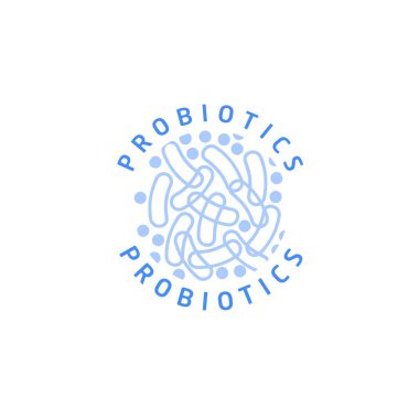 Probiyotikler logosunu görmeniz gerekir. Bakteri logosunu görmeniz gerekir. Tedavi amacıyla için sağlıklı beslenme madde kavramı. Basit düz stil trend modern logo grafik tasarım izole