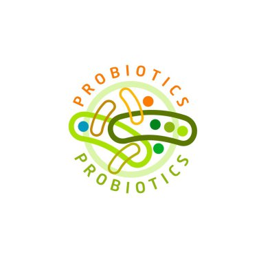 Probiyotikler logosunu görmeniz gerekir. Bakteri logosunu görmeniz gerekir. Tedavi amacıyla için sağlıklı beslenme madde kavramı. Basit düz stil trend modern logo grafik tasarım izole
