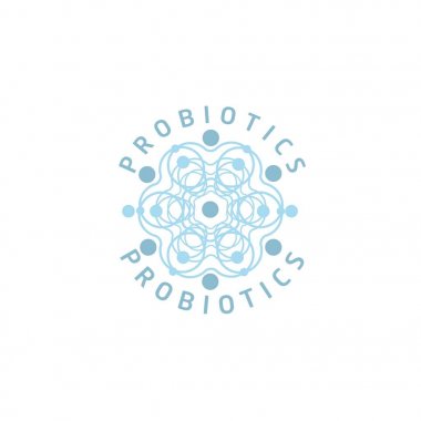 Probiyotikler logosunu görmeniz gerekir. Bakteri logosunu görmeniz gerekir. Tedavi amacıyla için sağlıklı beslenme madde kavramı. Basit düz stil trend modern logo grafik tasarım izole