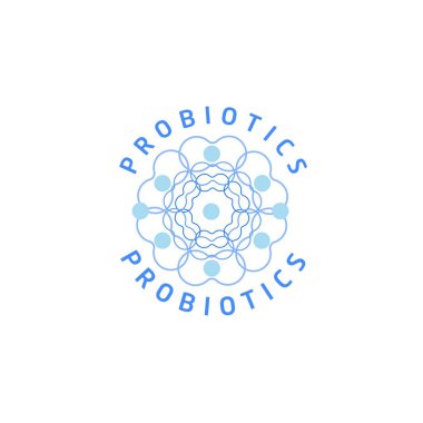 Probiyotikler logosunu görmeniz gerekir. Bakteri logosunu görmeniz gerekir. Tedavi amacıyla için sağlıklı beslenme madde kavramı. Basit düz stil trend modern logo grafik tasarım izole