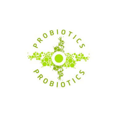 Probiyotikler logosunu görmeniz gerekir. Bakteri logosunu görmeniz gerekir. Tedavi amacıyla için sağlıklı beslenme madde kavramı. Basit düz stil trend modern logo grafik tasarım izole