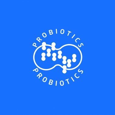 Probiyotikler logosunu görmeniz gerekir. Bakteri logosunu görmeniz gerekir. Tedavi amacıyla için sağlıklı beslenme madde kavramı. Basit düz stil trend modern logo grafik tasarım izole