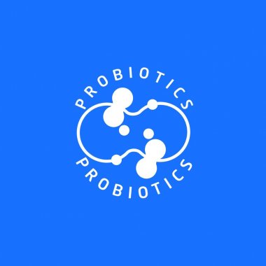 Probiyotikler logosunu görmeniz gerekir. Bakteri logosunu görmeniz gerekir. Tedavi amacıyla için sağlıklı beslenme madde kavramı. Basit düz stil trend modern logo grafik tasarım izole