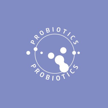 Probiyotikler logosunu görmeniz gerekir. Bakteri logosunu görmeniz gerekir. Tedavi amacıyla için sağlıklı beslenme madde kavramı. Basit düz stil trend modern logo grafik tasarım izole