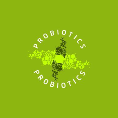 Probiyotikler logosunu görmeniz gerekir. Bakteri logosunu görmeniz gerekir. Tedavi amacıyla için sağlıklı beslenme madde kavramı. Basit düz stil trend modern logo grafik tasarım izole