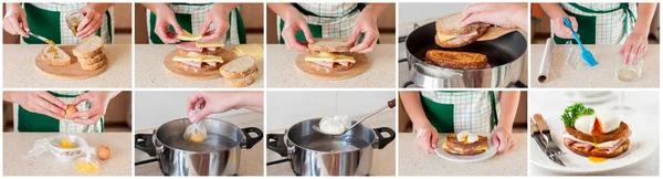 Un collage paso a paso de hacer Croque Madame — Foto de Stock