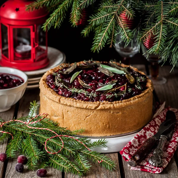 Meat Pie with Cranberry Sauce Topping — Stock Photo, Image