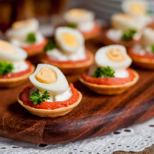 Little Tarts of Salmon, Cheese and Egg — Stock Photo, Image