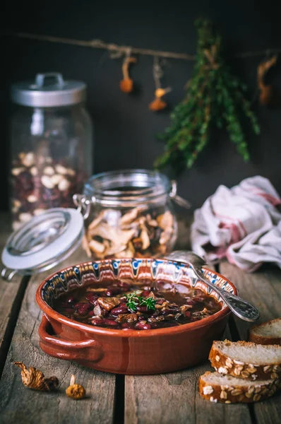 Wild Mushroom and Kidney Bean Soup — Stock Image Wild Mushroom and Kidney Bean Soup Royalty Free Stock Photos