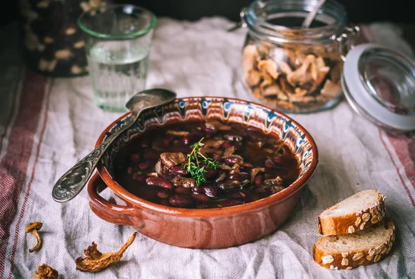 Wild Mushroom and Kidney Bean Soup — Stock Image Wild Mushroom and Kidney Bean Soup Royalty Free Stock Photos