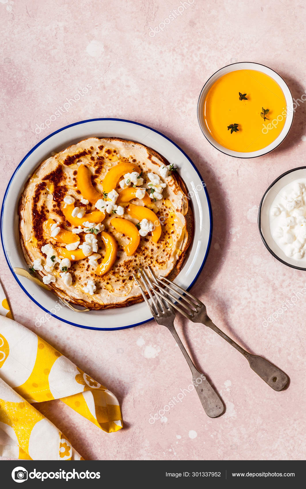 Crepes With Cottage Cheese And Peaches Stock Photo C Dolphy Tv