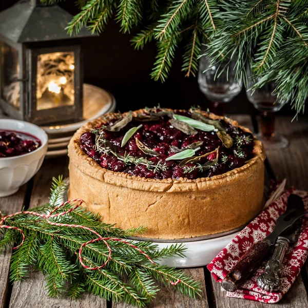 Meat Pie with Cranberry Sauce — Stock Photo, Image