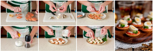 A Step by Step Collage of Making Little Tarts of Salmon — Stock Photo, Image