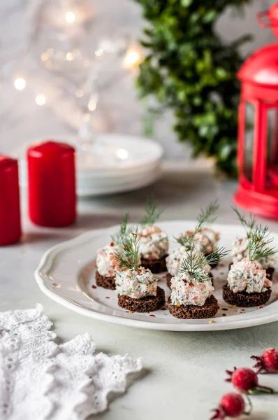 Salmon and Cheese Pate on Rye Bread — Stock Photo, Image