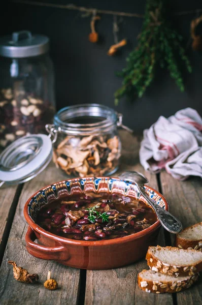 Wild Mushroom and Kidney Bean Soup — Stock Image Wild Mushroom and Kidney Bean Soup Stock Photo