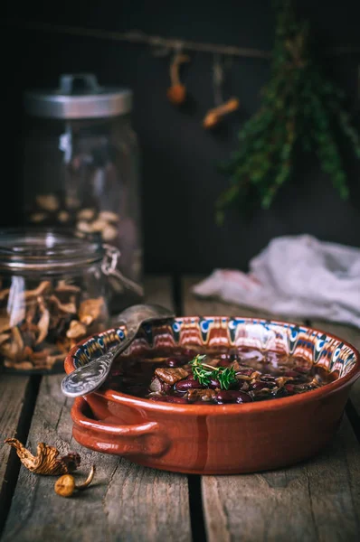 Wild Mushroom and Kidney Bean Soup — Stock Image Wild Mushroom and Kidney Bean Soup Stock Image