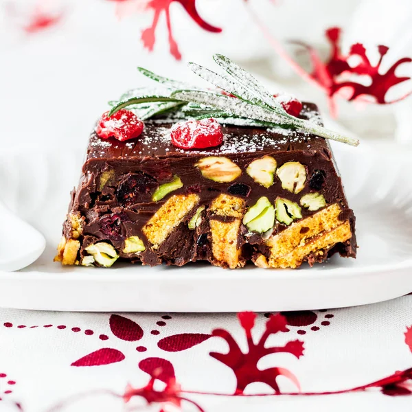 Bolo de mosaico de chocolate de Natal — Fotografia de Stock