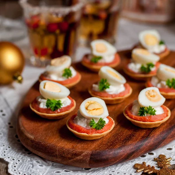 Little Tarts of Salmon, Cheese and Egg — Stock Photo, Image